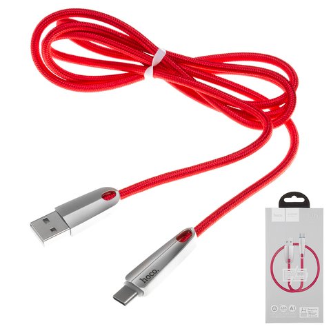 USB кабель Hoco U35, USB тип C, USB тип A, 120 см, 2,4 А, червоний, в нейлоновому обплетенні