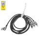 USB кабель Hoco U17, USB тип-C, USB тип-A, micro-USB тип-B, Lightning, 150 см, 2,4 А, черный, Г-образный, в нейлоновой оплетке, 3 в 1