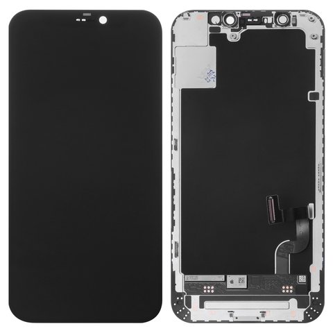 Дисплей для iPhone 12 mini, черный, с рамкой, Original PRC , с пластиками камеры и датчика приближения