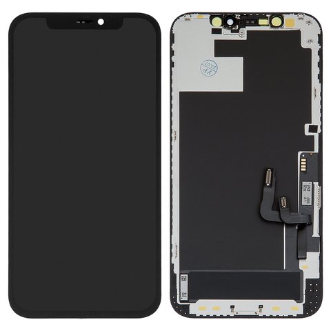 Дисплей для iPhone 12, iPhone 12 Pro, черный, с рамкой, High Copy, с пластиками камеры и датчика приближения, OLED , GK OEM hard