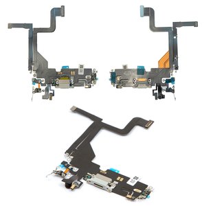 Шлейф для iPhone 13 Pro, коннектора зарядки, серый, с микрофоном, с компонентами, High Copy, Lightning