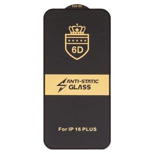Захисне скло ESD 6D для Apple iPhone 15 Plus, iPhone 16 Plus, сумісне з чохлом, Full Glue, Anti Static, без упаковки , чорний