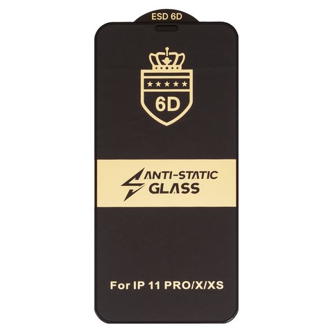 Защитное стекло ESD 6D для Apple iPhone 11 Pro, iPhone X, iPhone XS, совместимо с чехлом, Full Glue, Anti Static, без упаковки , черный