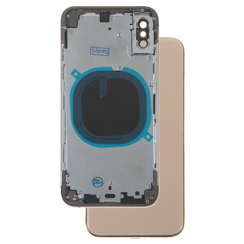 Housing compatible with iPhone XS, golden, with SIM card holders, with side buttons 