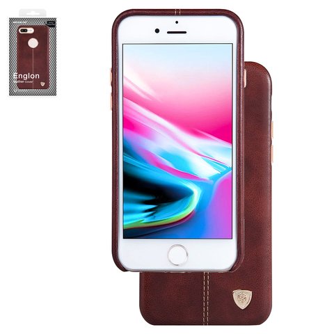 Funda Nillkin Englon Leather Cover puede usarse con iPhone 8, marrón, con orificio para logotipo, plástico, cuero PU, #6902048147836