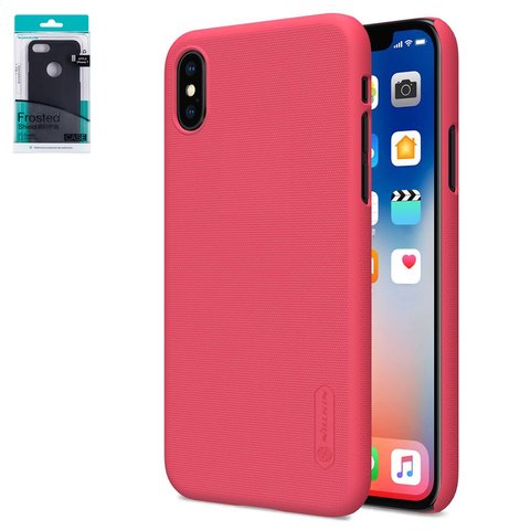Case Nillkin Super Frosted Shield compatible with iPhone X, iPhone XS, red, without logo hole, matt, plastic  #6902048146266