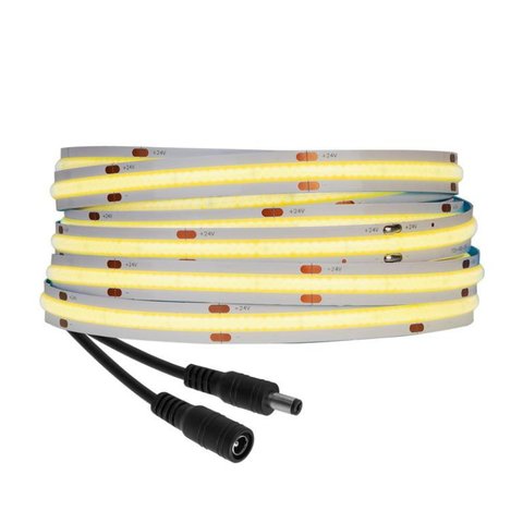 Tira de luces LED COB 480 diodos LED, luz blanca cálida RA90, DC 12V, 5 m 