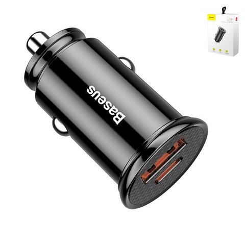 Car Charger Baseus Circular Plastic, black, Quick Charge, 30 W, 5 A, 2 outputs, 12 24 V  #CCALL YS01