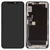 Pantalla LCD puede usarse con iPhone 11 Pro Max, negro, con marco, HC, sin microchip, (OLED), GX OEM hard