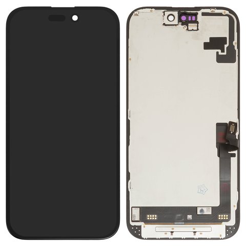 LCD compatible with iPhone 16, black, with frame, change glass 