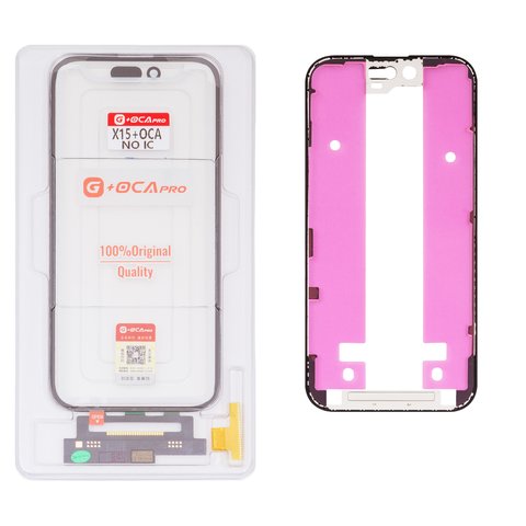 Touchscreen G+OCA PRO compatible with iPhone 15, with OCA film, with frame, black, without microcircuit 