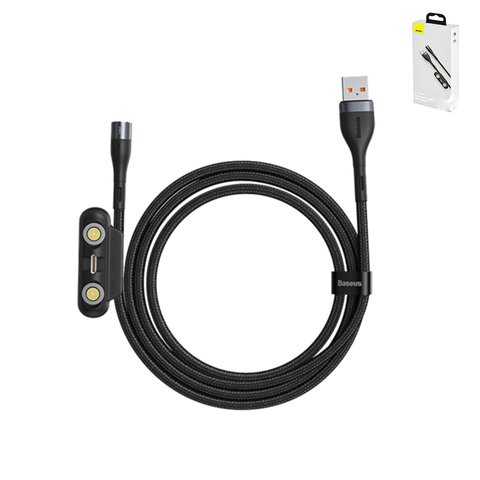 Cable USB Baseus Zinc Magnetic Safe, USB tipo A, USB tipo C, micro USB tipo B, Lightning, 100 cm, 3 A, negro, gris, #CA1T3 AG1