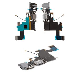 Шлейф для iPhone 6, конектора навушників, конектора зарядки, чорний, з мікрофоном, з компонентами