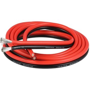 Провід в силіконовій ізоляції 2x10AWG, 5,3 мм², 1 м, чорний, червоний, UL3135