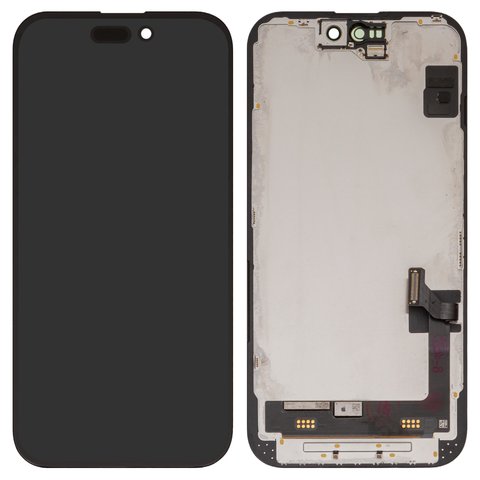 Дисплей для iPhone 15, черный, с рамкой, переклеено стекло