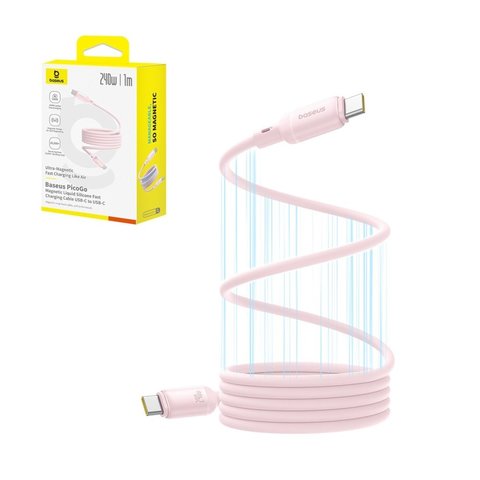 USB кабель Baseus PicoGo, 2xUSB тип C, 100 см, 240 Вт, розовый, силиконовый, магнитный, #P10376800411 00
