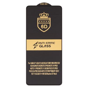 Защитное стекло ESD 6D для Huawei P Smart 2021 ; Xiaomi 12T, Redmi Note 9 Pro, совместимо с чехлом, Full Glue, Anti Static, без упаковки , черный
